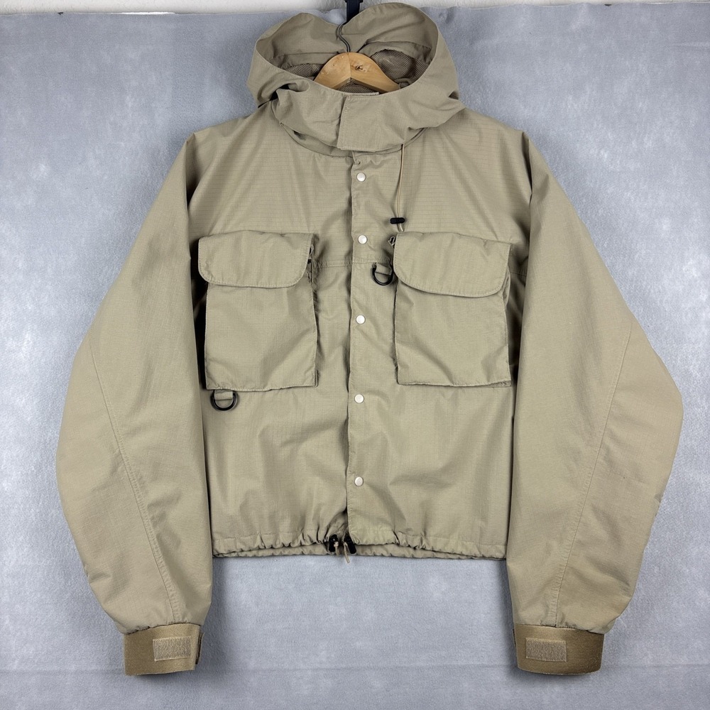 Vintage 80s Orvis Wading Jacket Men’s XXL Beige Ripstop Fishing Utility Hooded